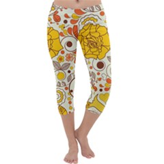 Cute Fall Flower Rose Leaf Star Sunflower Orange Capri Yoga Leggings by Alisyart