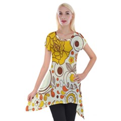 Cute Fall Flower Rose Leaf Star Sunflower Orange Short Sleeve Side Drop Tunic by Alisyart