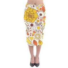 Cute Fall Flower Rose Leaf Star Sunflower Orange Velvet Midi Pencil Skirt by Alisyart