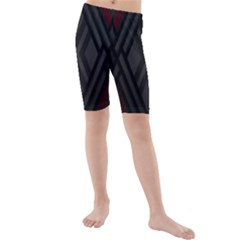 Abstract Dark Simple Red Kids  Mid Length Swim Shorts