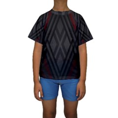 Abstract Dark Simple Red Kids  Short Sleeve Swimwear