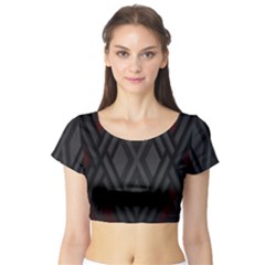 Abstract Dark Simple Red Short Sleeve Crop Top (Tight Fit)
