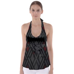 Abstract Dark Simple Red Babydoll Tankini Top