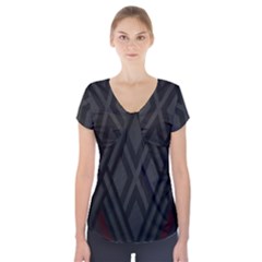 Abstract Dark Simple Red Short Sleeve Front Detail Top