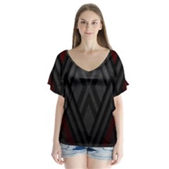 Abstract Dark Simple Red Flutter Sleeve Top