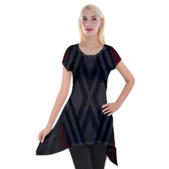 Abstract Dark Simple Red Short Sleeve Side Drop Tunic