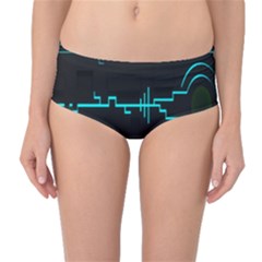 Blue Aqua Digital Art Circuitry Gray Black Artwork Abstract Geometry Mid-waist Bikini Bottoms by Simbadda