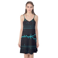 Blue Aqua Digital Art Circuitry Gray Black Artwork Abstract Geometry Camis Nightgown by Simbadda