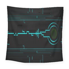 Blue Aqua Digital Art Circuitry Gray Black Artwork Abstract Geometry Square Tapestry (large) by Simbadda