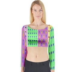 Eye Coconut Palms Lips Pineapple Pink Green Red Yellow Long Sleeve Crop Top