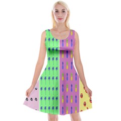 Eye Coconut Palms Lips Pineapple Pink Green Red Yellow Reversible Velvet Sleeveless Dress