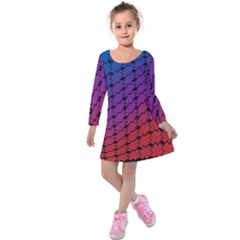 Colorful Red & Blue Gradient Background Kids  Long Sleeve Velvet Dress by Simbadda