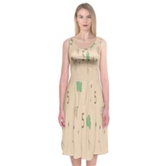 Five Leaf Green Brown Purple Floral Flower Tulip Sunflower Midi Sleeveless Dress