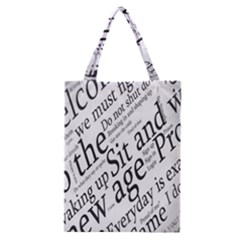 Abstract Minimalistic Text Typography Grayscale Focused Into Newspaper Classic Tote Bag by Simbadda
