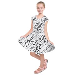 Abstract Minimalistic Text Typography Grayscale Focused Into Newspaper Kids  Short Sleeve Dress by Simbadda