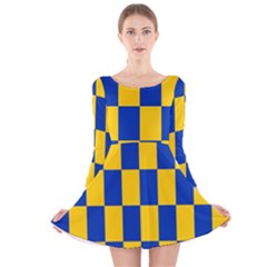 Flag Plaid Blue Yellow Long Sleeve Velvet Skater Dress