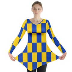 Flag Plaid Blue Yellow Long Sleeve Tunic  by Alisyart