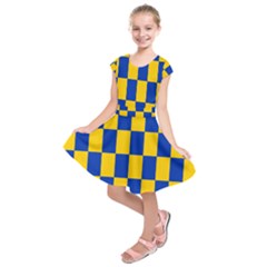 Flag Plaid Blue Yellow Kids  Short Sleeve Dress by Alisyart