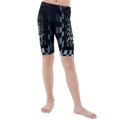 Optical Illusion Square Abstract Geometry Kids  Mid Length Swim Shorts by Simbadda