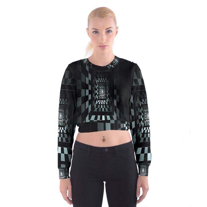 Optical Illusion Square Abstract Geometry Women s Cropped Sweatshirt