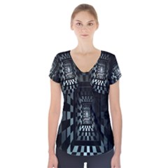 Optical Illusion Square Abstract Geometry Short Sleeve Front Detail Top by Simbadda