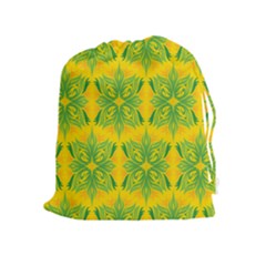 Floral Flower Star Sunflower Green Yellow Drawstring Pouches (extra Large)