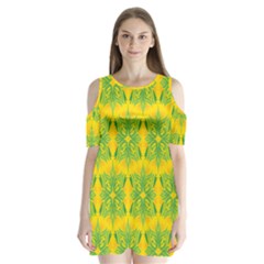 Floral Flower Star Sunflower Green Yellow Shoulder Cutout Velvet  One Piece