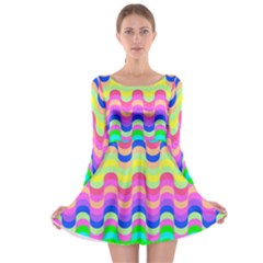 Dna Early Childhood Wave Chevron Woves Rainbow Long Sleeve Skater Dress by Alisyart