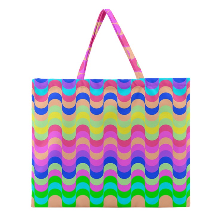 Dna Early Childhood Wave Chevron Woves Rainbow Zipper Large Tote Bag