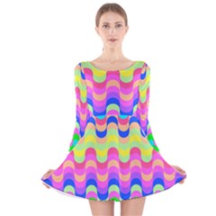 Dna Early Childhood Wave Chevron Woves Rainbow Long Sleeve Velvet Skater Dress by Alisyart