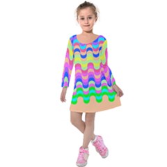 Dna Early Childhood Wave Chevron Woves Rainbow Kids  Long Sleeve Velvet Dress by Alisyart