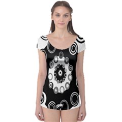 Fluctuation Hole Black White Circle Boyleg Leotard 