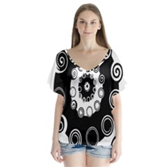 Fluctuation Hole Black White Circle Flutter Sleeve Top by Alisyart