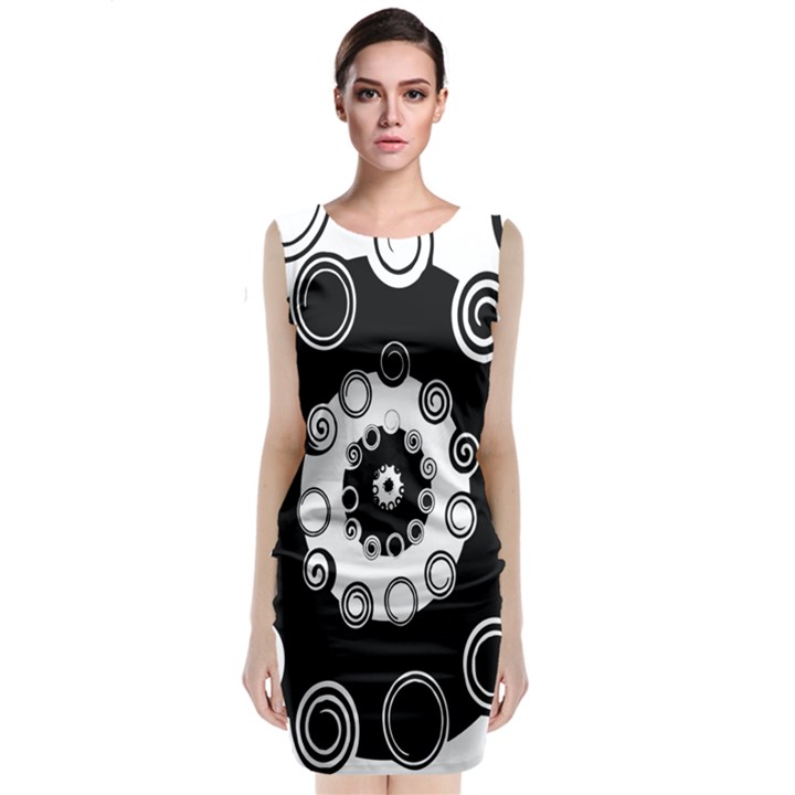 Fluctuation Hole Black White Circle Sleeveless Velvet Midi Dress