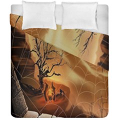 Digital Art Nature Spider Witch Spiderwebs Bricks Window Trees Fire Boiler Cliff Rock Duvet Cover Double Side (california King Size) by Simbadda