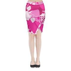 Flower Floral Leaf Circle Pink White Midi Wrap Pencil Skirt