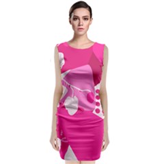 Flower Floral Leaf Circle Pink White Sleeveless Velvet Midi Dress