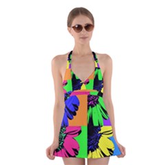 Flower Pop Sunflower Halter Swimsuit Dress by Alisyart