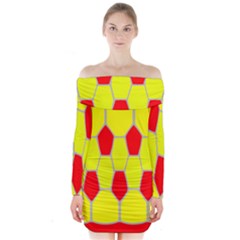 Football Blender Image Map Red Yellow Sport Long Sleeve Off Shoulder Dress