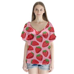 Fruit Strawbery Red Sweet Fres Flutter Sleeve Top