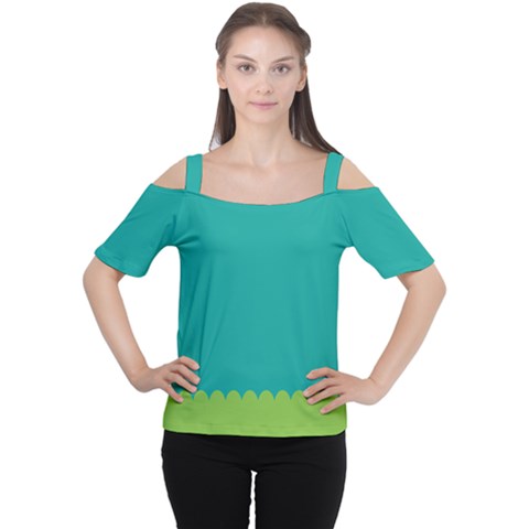 Green Blue Teal Scallop Wallpaper Wave Women s Cutout Shoulder Tee by Alisyart