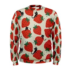 Fruit Strawberry Red Black Cat Men s Sweatshirt by Alisyart