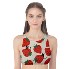 Fruit Strawberry Red Black Cat Tank Bikini Top