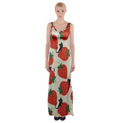 Fruit Strawberry Red Black Cat Maxi Thigh Split Dress