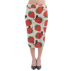 Fruit Strawberry Red Black Cat Midi Pencil Skirt by Alisyart