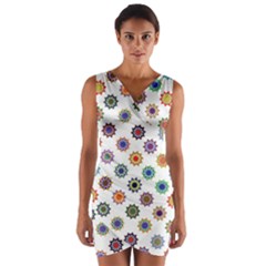 Flowers Color Artwork Vintage Modern Star Lotus Sunflower Floral Rainbow Wrap Front Bodycon Dress by Alisyart