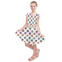 Flowers Color Artwork Vintage Modern Star Lotus Sunflower Floral Rainbow Kids  Short Sleeve Dress by Alisyart