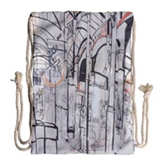 Cityscapes England London Europe United Kingdom Artwork Drawings Traditional Art Drawstring Bag (large) by Simbadda