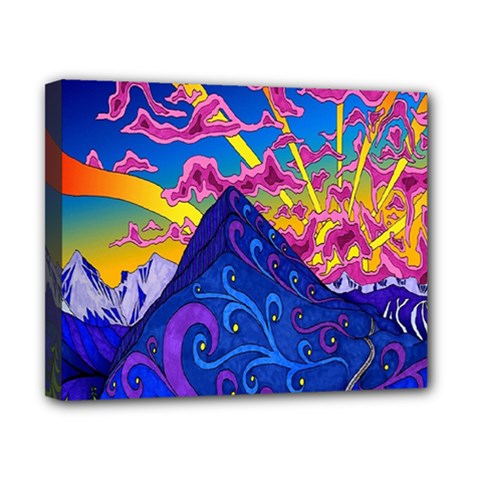 Psychedelic Colorful Lines Nature Mountain Trees Snowy Peak Moon Sun Rays Hill Road Artwork Stars Canvas 10  X 8  by Simbadda