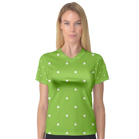 Mages Pinterest Green White Polka Dots Crafting Circle Women s V-neck Sport Mesh Tee by Alisyart